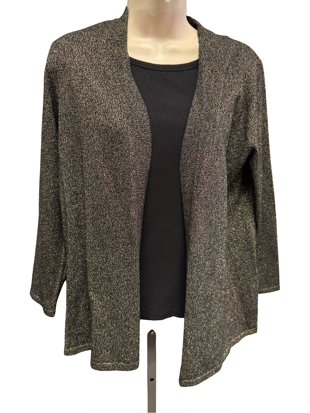 111 / AK Anne Klein Gold & Black Metallic Cardigan Sweater Size PL NWT